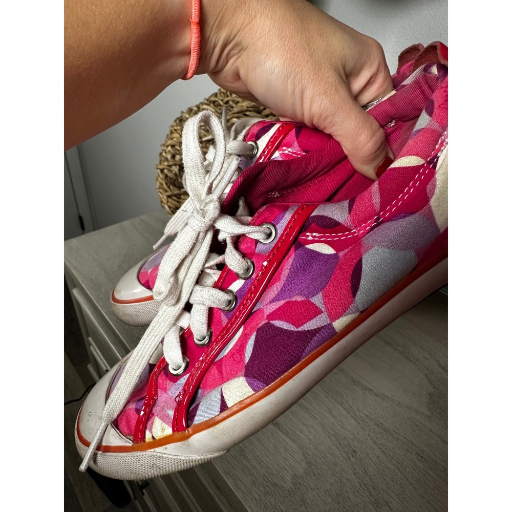 Coach Barrett Pink Purple Geometric Print Canvas Low Top Sneakers Women's 7 - Picture 3 of 7